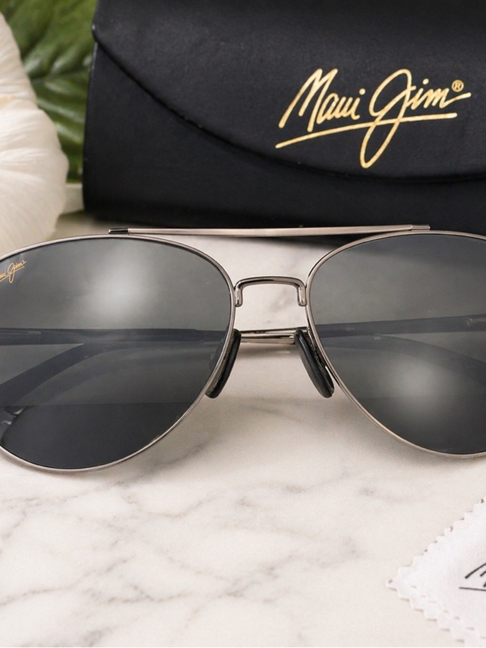 Maui Jim Silver Frame Gray Lens Aviator Sunglasses